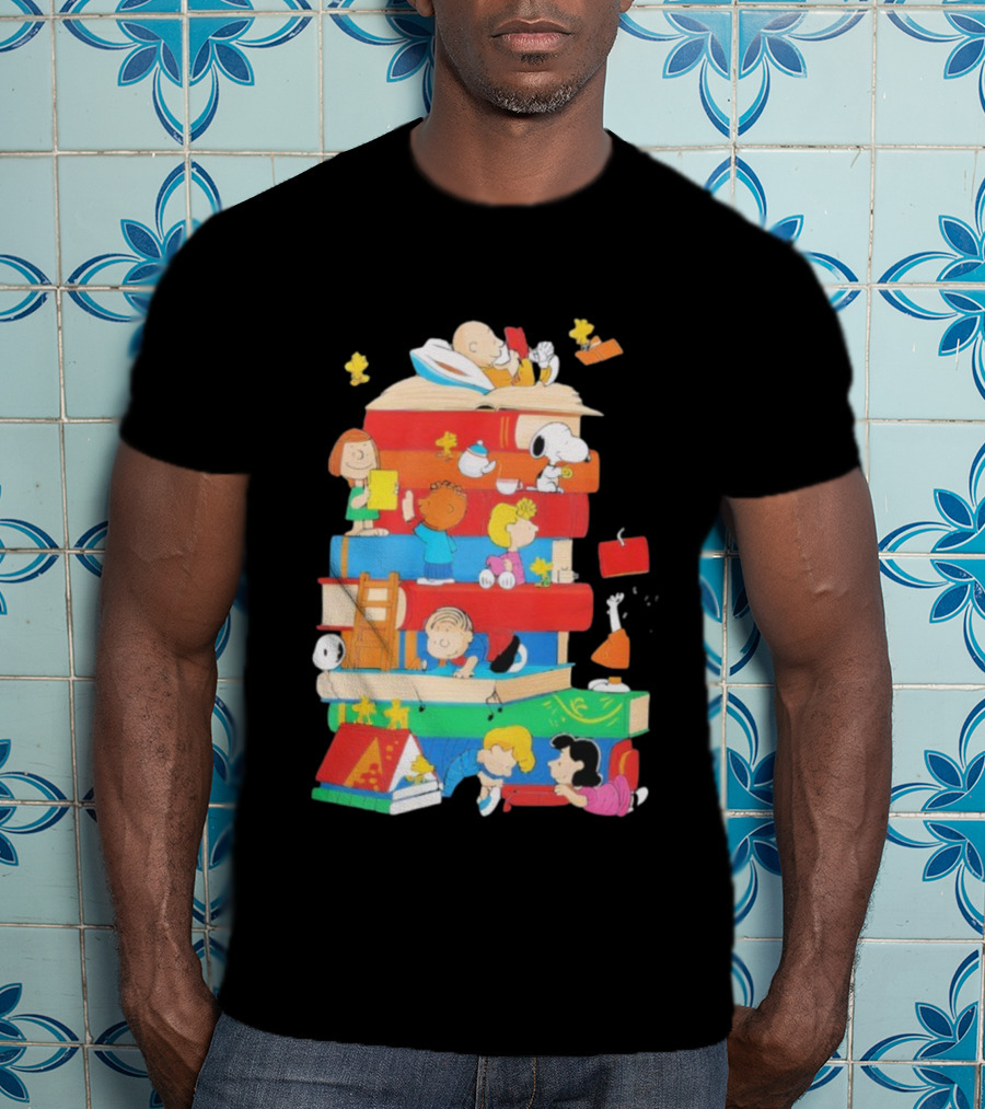 Snoopy Friends Peanuts Book Stack Reading Adventure T-Shirt