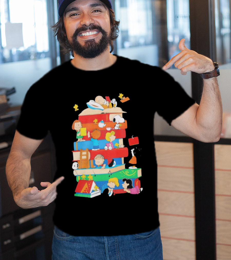 Snoopy Friends Peanuts Book Stack Reading Adventure T-Shirt