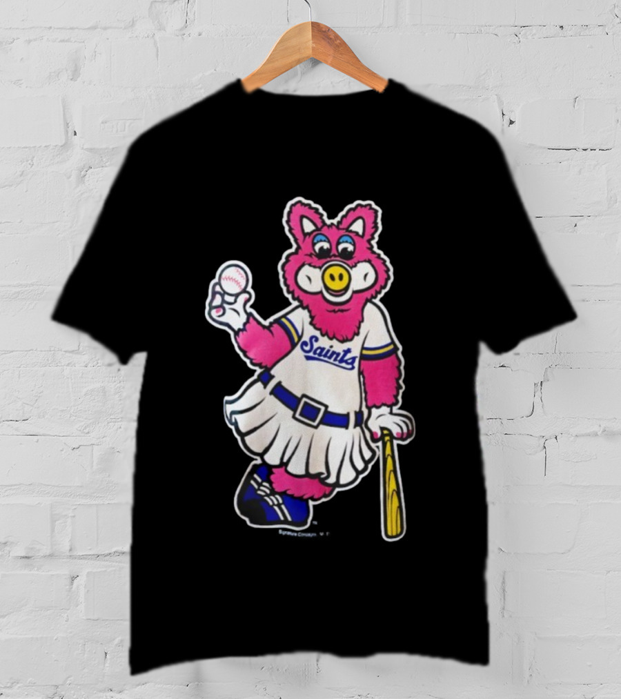 Saints Mudonna Mascot Baseball Pig Character T-Shirt