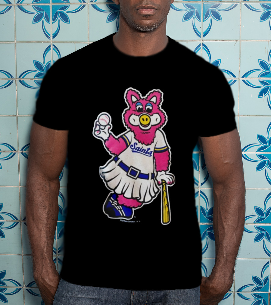 Saints Mudonna Mascot Baseball Pig Character T-Shirt