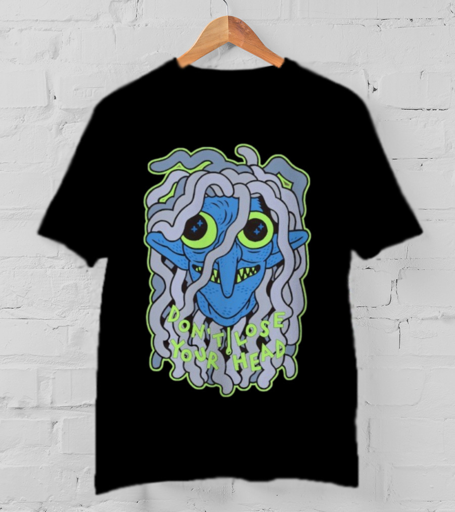 Head Lopper Don’t Lose Your Head Blue Monster Face Bright Green Eyes T-Shirt