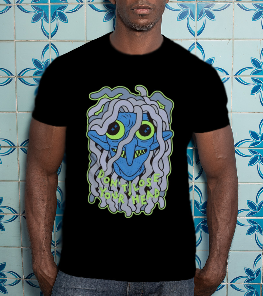 Head Lopper Don’t Lose Your Head Blue Monster Face Bright Green Eyes T-Shirt