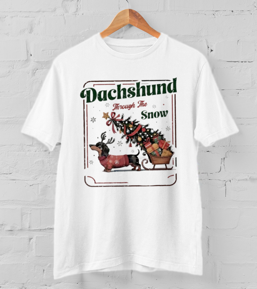 Dachshund Through The Snow Xmas Holiday Sled Presents T-Shirt