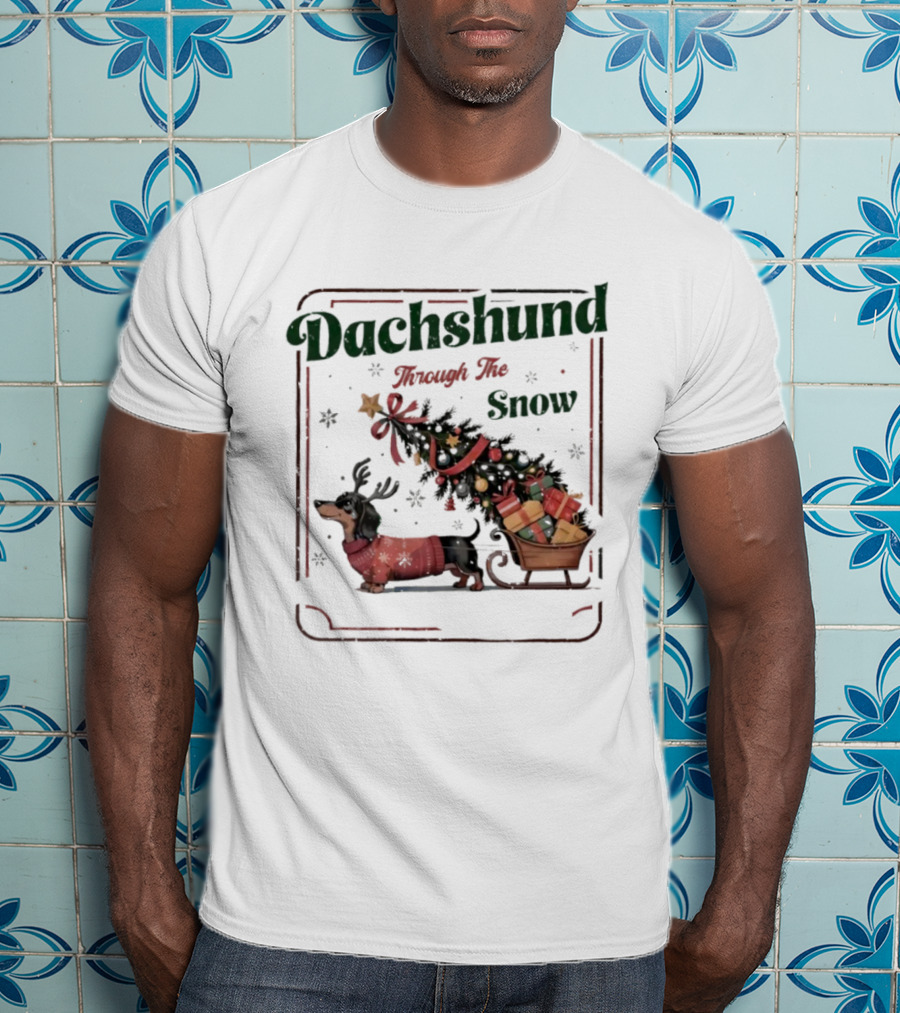 Dachshund Through The Snow Xmas Holiday Sled Presents T-Shirt