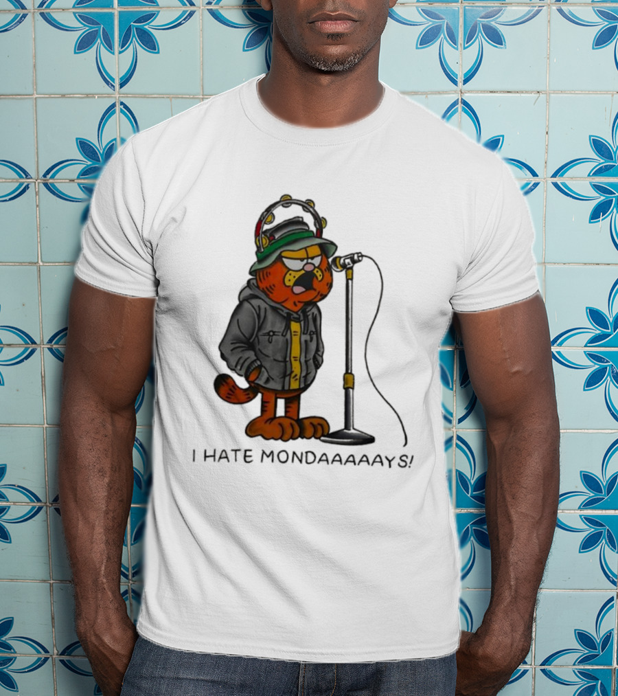 Garf Cat I Hate Mondaaaaays And Bucket Hat Microphone T-Shirt