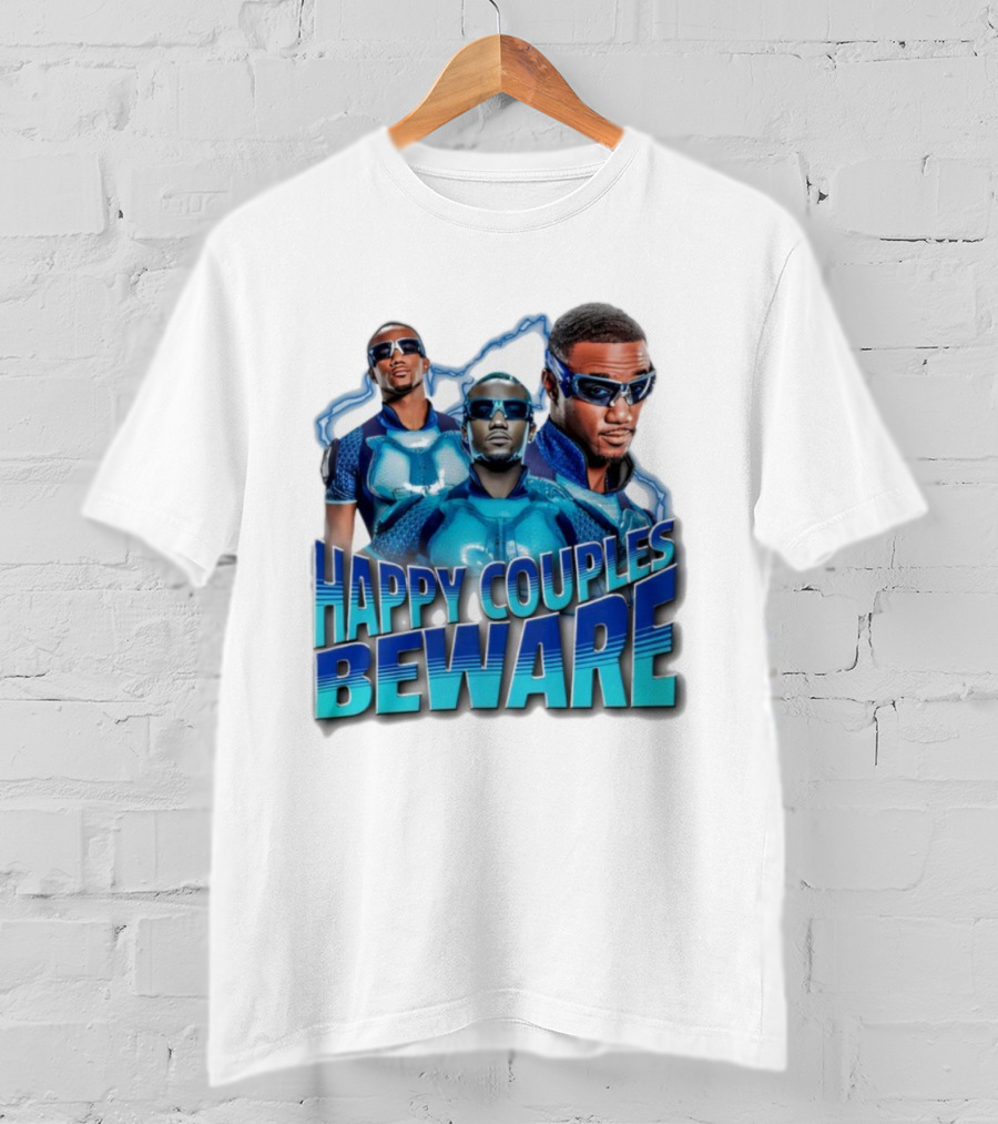 Happy Couples Beware Blue Outfits And Sunglasses Trio T-Shirt