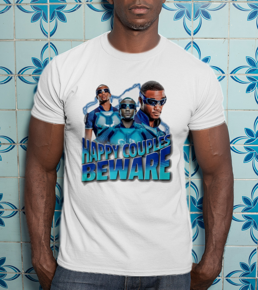 Happy Couples Beware Blue Outfits And Sunglasses Trio T-Shirt