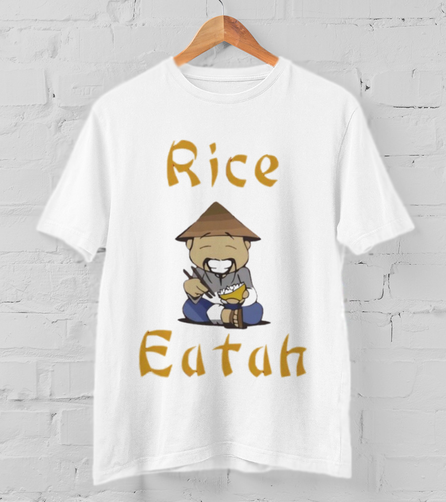 Rice Eatah Character With Straw Hat And Bowl T-Shirt