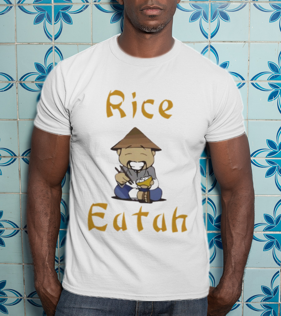Rice Eatah Character With Straw Hat And Bowl T-Shirt