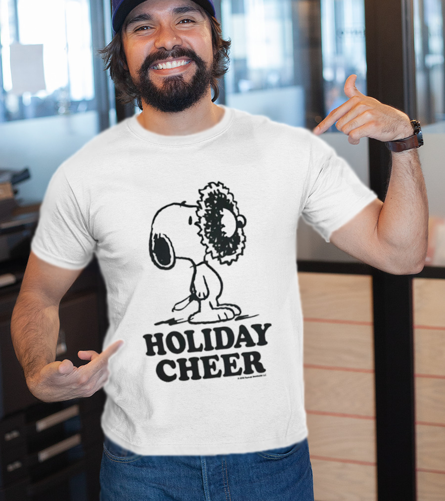 Snoopy Christmas Wreath HOLIDAY CHEER Peanuts Holiday T-Shirt