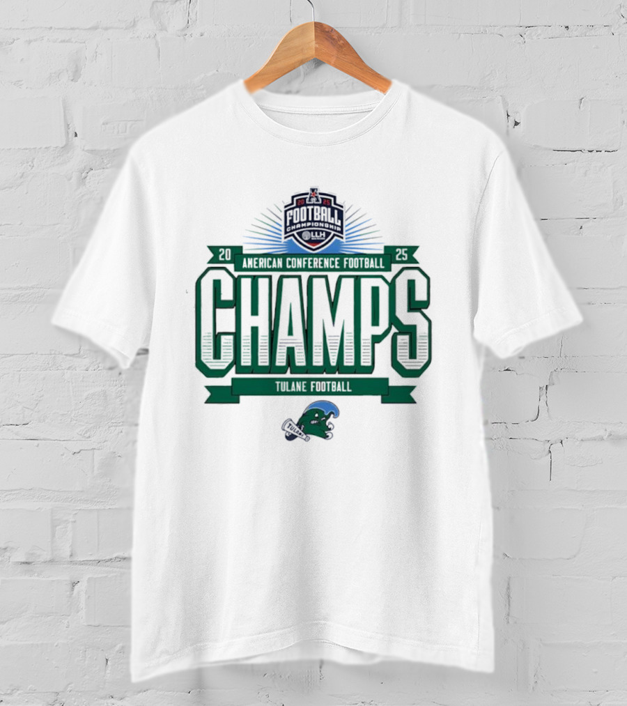 Tulane Football 2025 American Conference Champs Blueprint Helmet Champs T-Shirt
