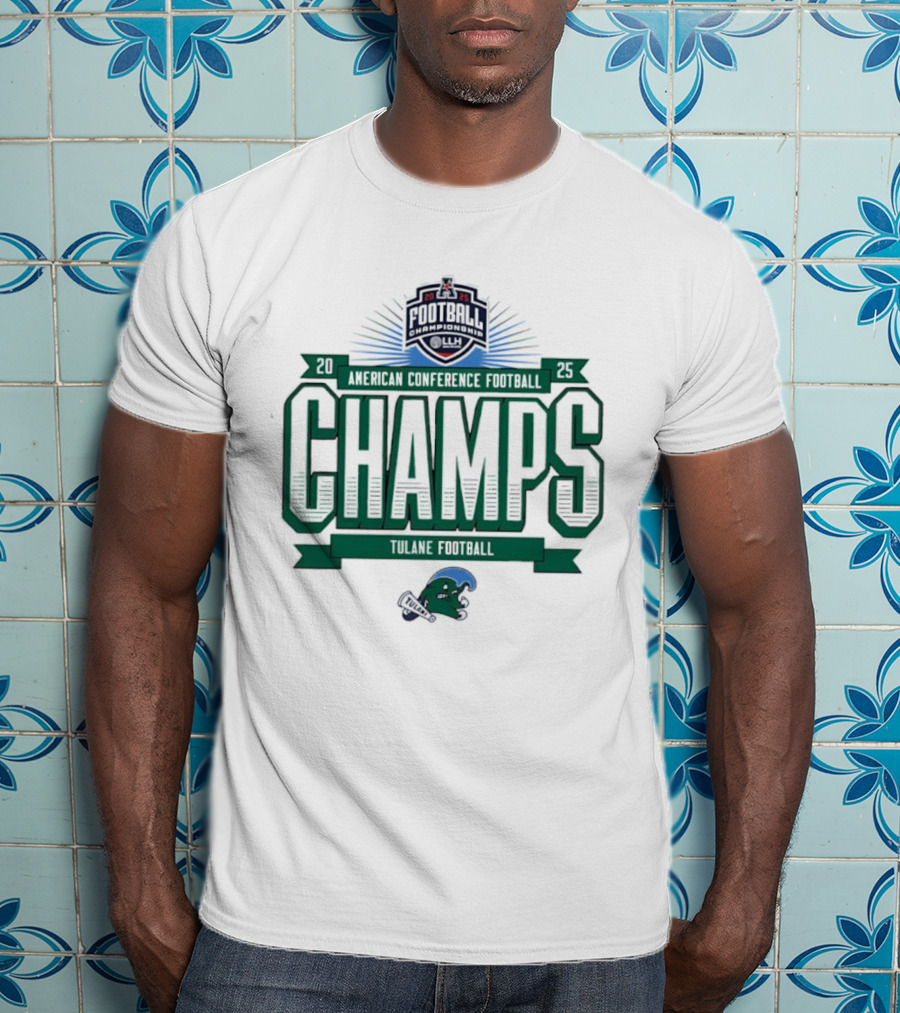 Tulane Football 2025 American Conference Champs Blueprint Helmet Champs T-Shirt