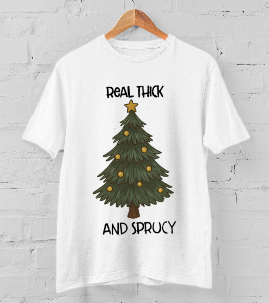 Real Thick And Sprucy Christmas Tree With Star And Ornaments T-Shirt