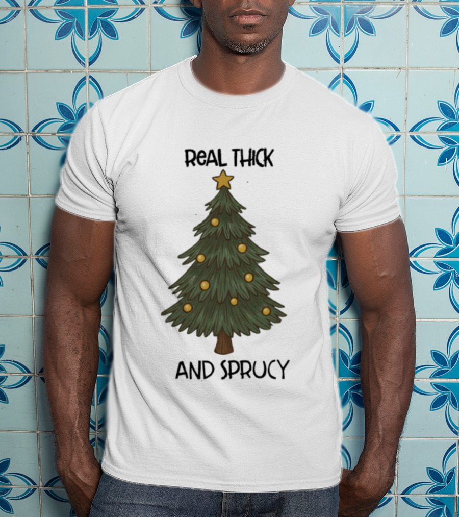 Real Thick And Sprucy Christmas Tree With Star And Ornaments T-Shirt