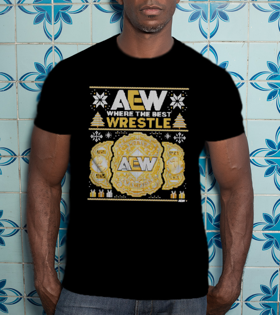 AEW Where The Best Wrestle Championship Holiday Christmas T-Shirt
