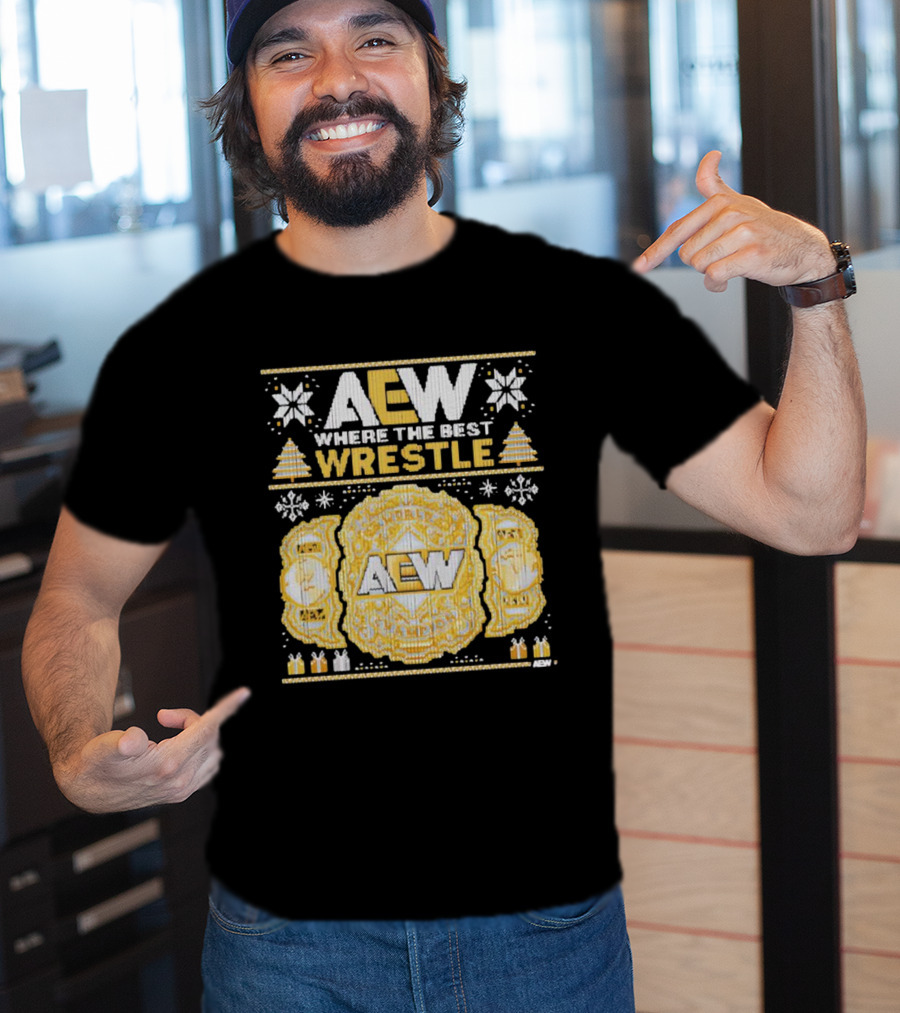 AEW Where The Best Wrestle Championship Holiday Christmas T-Shirt