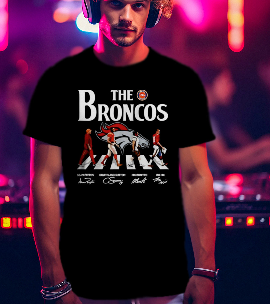 The Broncos Abbey Road Walk Players Autographs T-Shirt