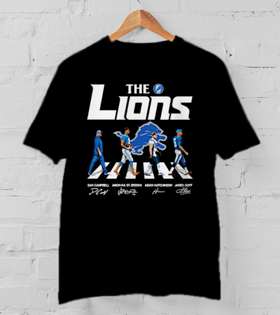 Detroit Lions Abbey Road Parody With Player Signatures T-Shirt