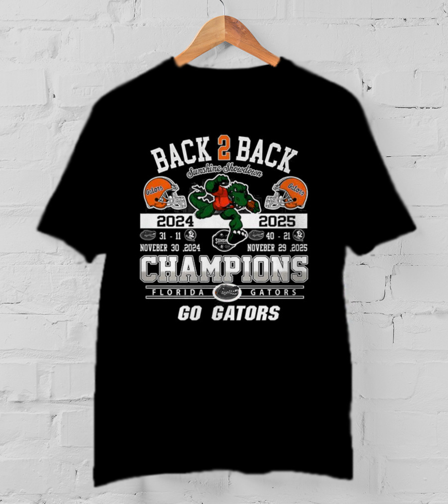 Back 2 Back Champions Florida Gators 2025 Go Gators T-Shirt