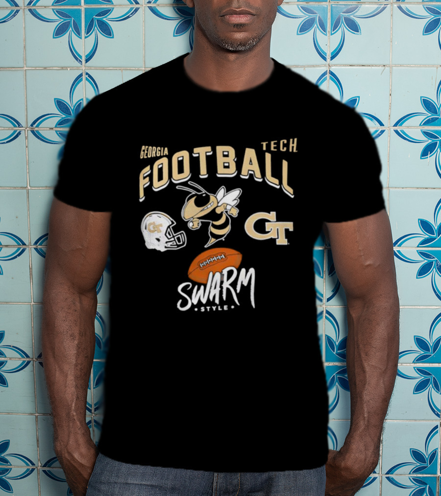 Georgia Tech Football GT Helmet Buzz Swarm Style T-Shirt