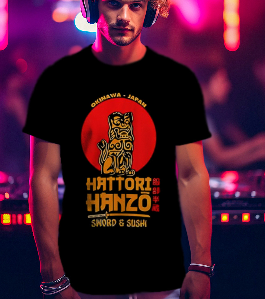 Hattori Hanzo Okinawa Japan Sword & Sushi Foo Dog T-Shirt