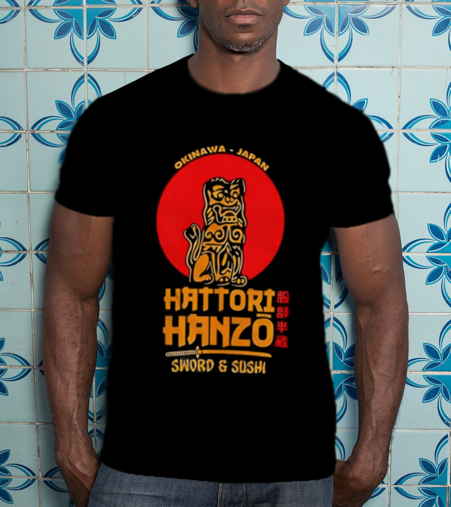 Hattori Hanzo Okinawa Japan Sword & Sushi Foo Dog T-Shirt