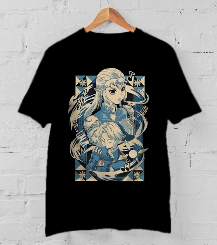 Link Zelda Ocarina Of Time Musical Art Nouveau Style T-Shirt