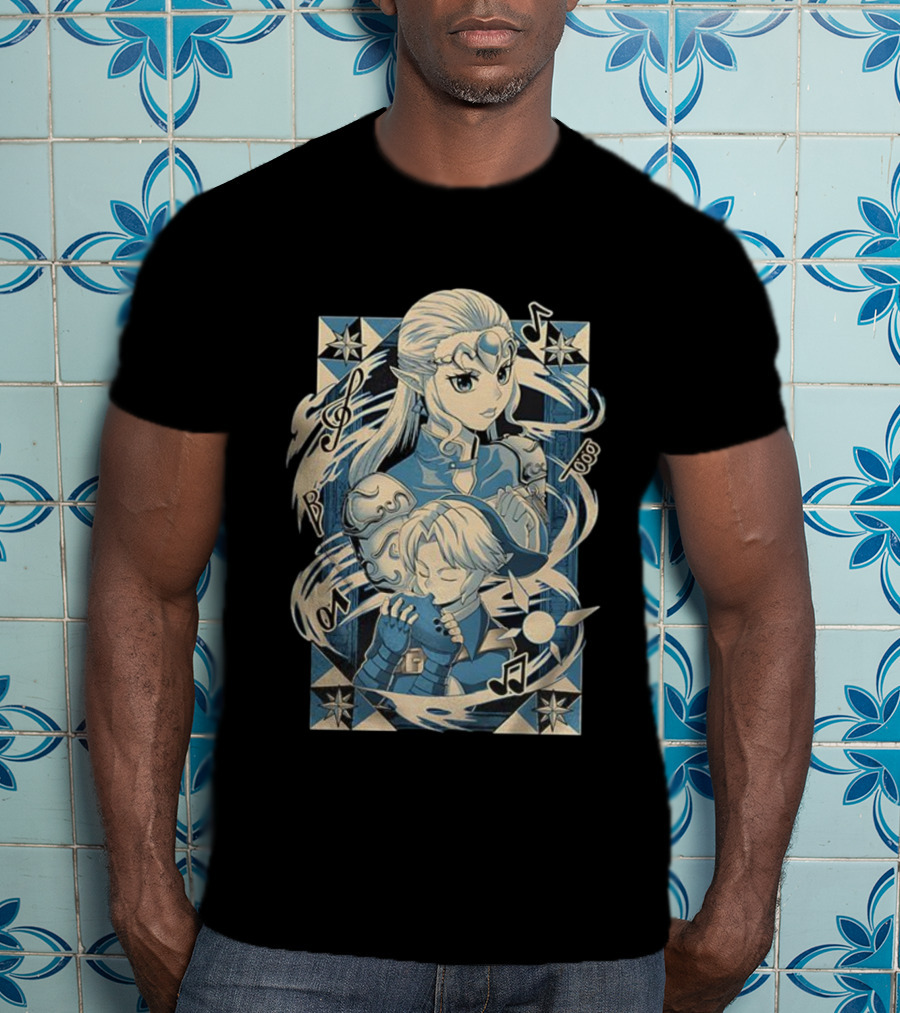 Link Zelda Ocarina Of Time Musical Art Nouveau Style T-Shirt