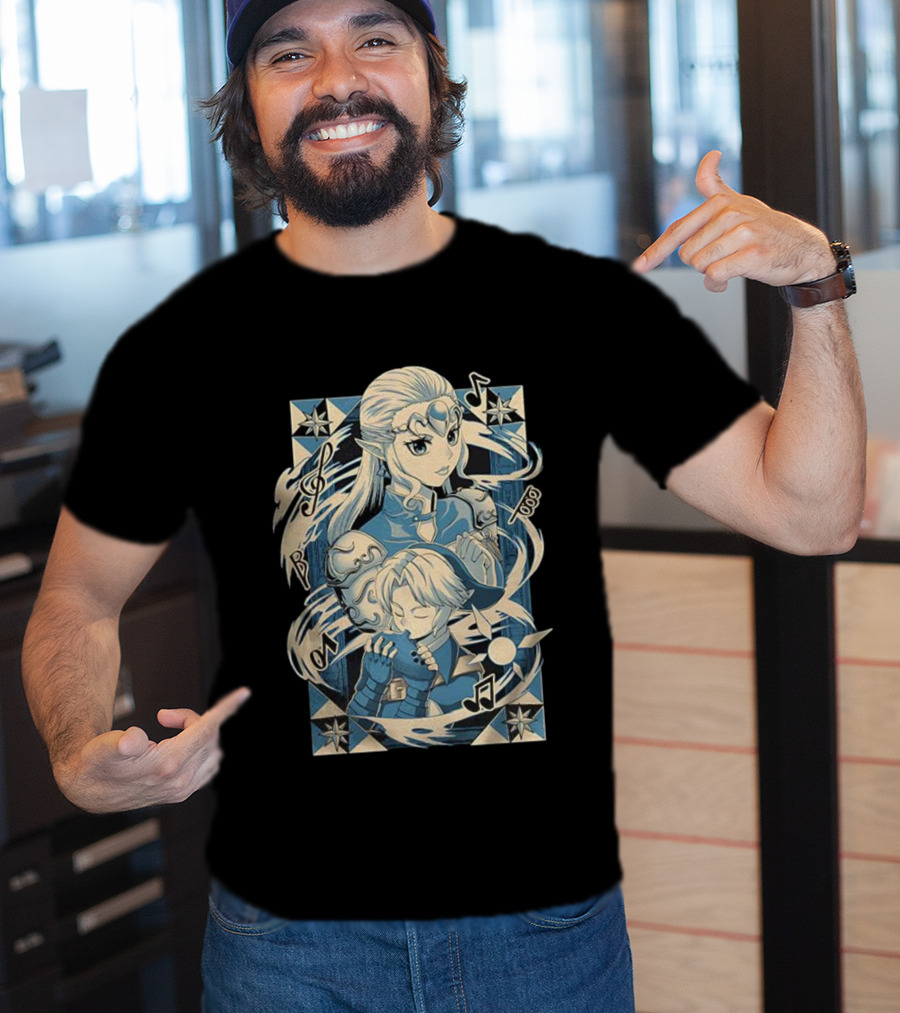 Link Zelda Ocarina Of Time Musical Art Nouveau Style T-Shirt