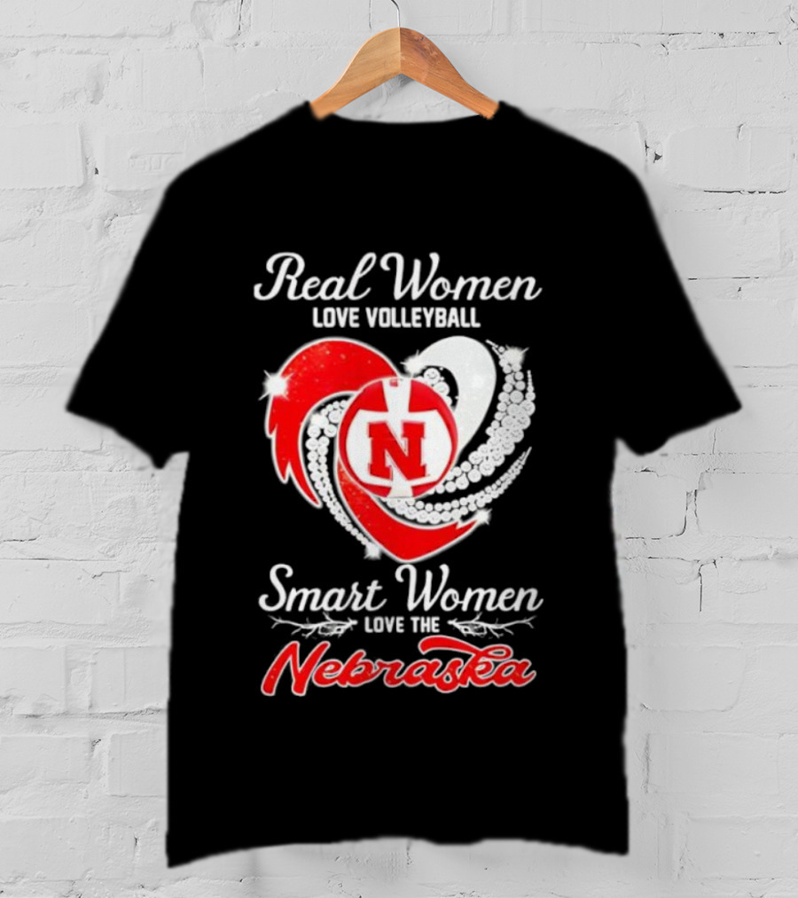 Real Women Love Volleyball Smart Women Love The Nebraska N Heart T-Shirt