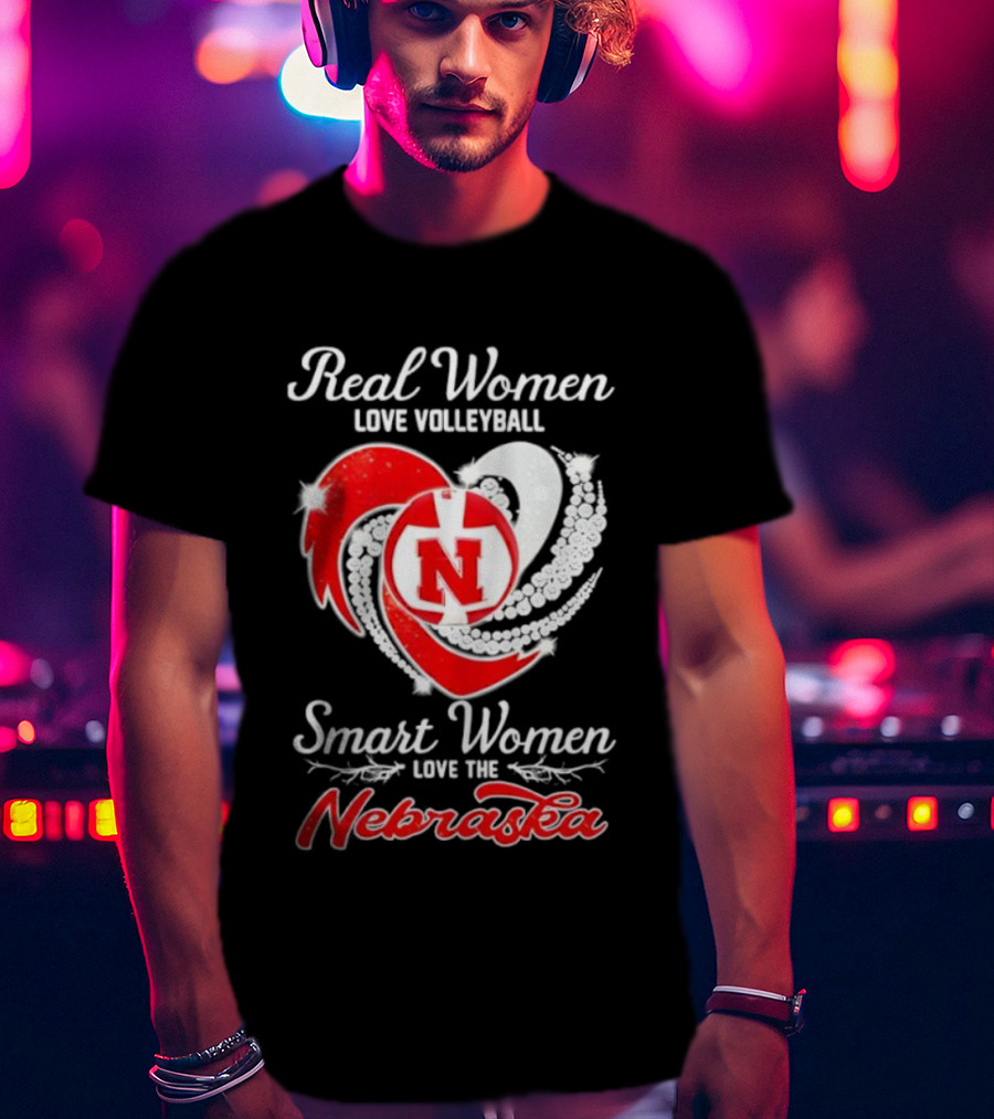 Real Women Love Volleyball Smart Women Love The Nebraska N Heart T-Shirt