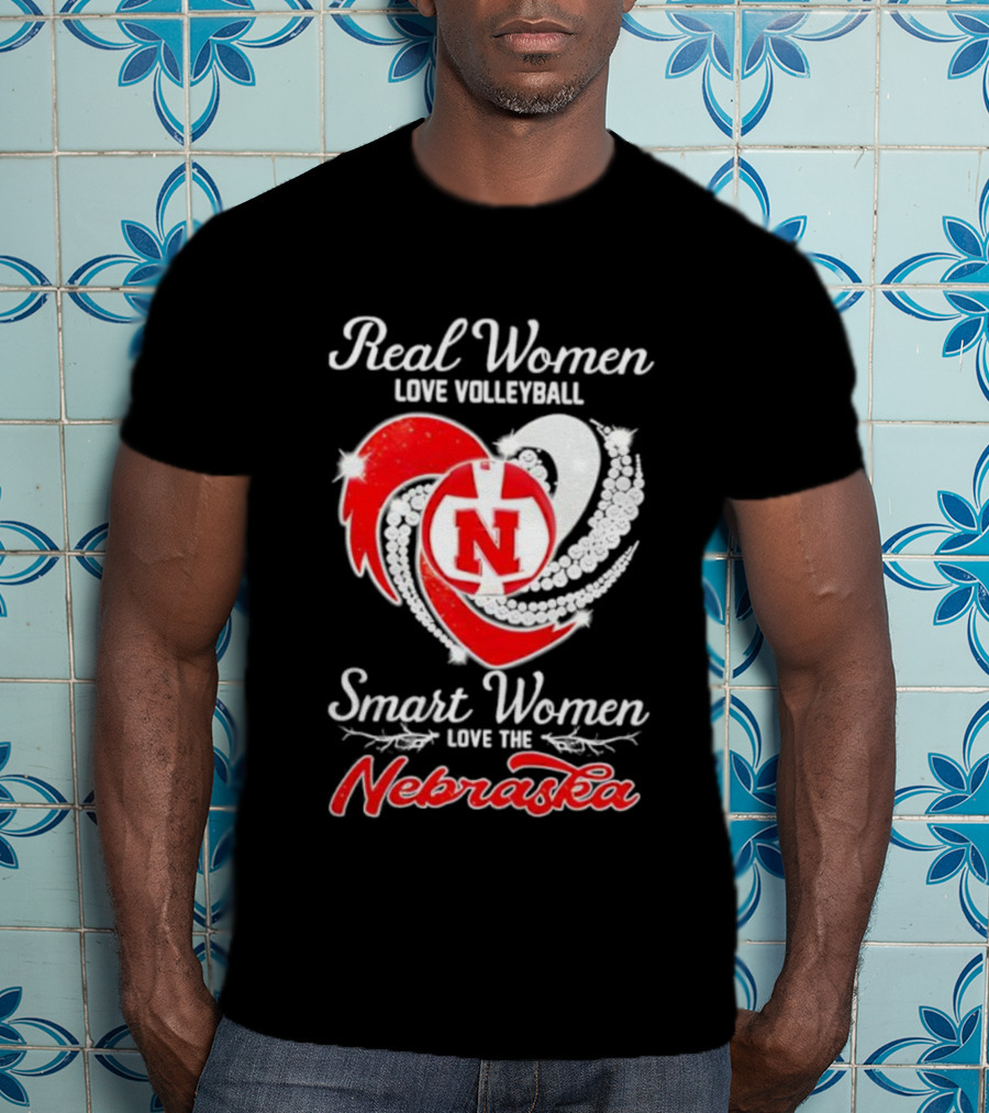 Real Women Love Volleyball Smart Women Love The Nebraska N Heart T-Shirt