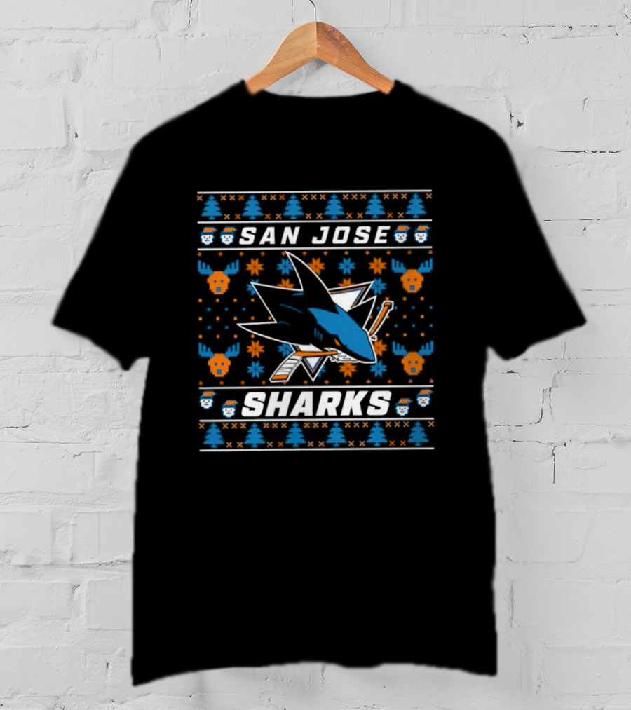 San Jose Sharks 2025 Holiday Ugly Christmas Sweater NHL Team Logo Retro Style T-Shirt