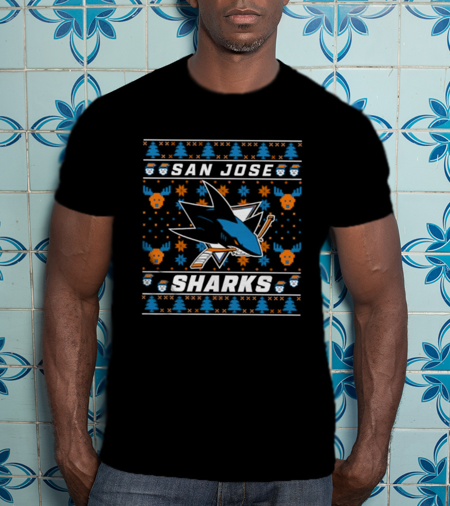 San Jose Sharks 2025 Holiday Ugly Christmas Sweater NHL Team Logo Retro Style T-Shirt