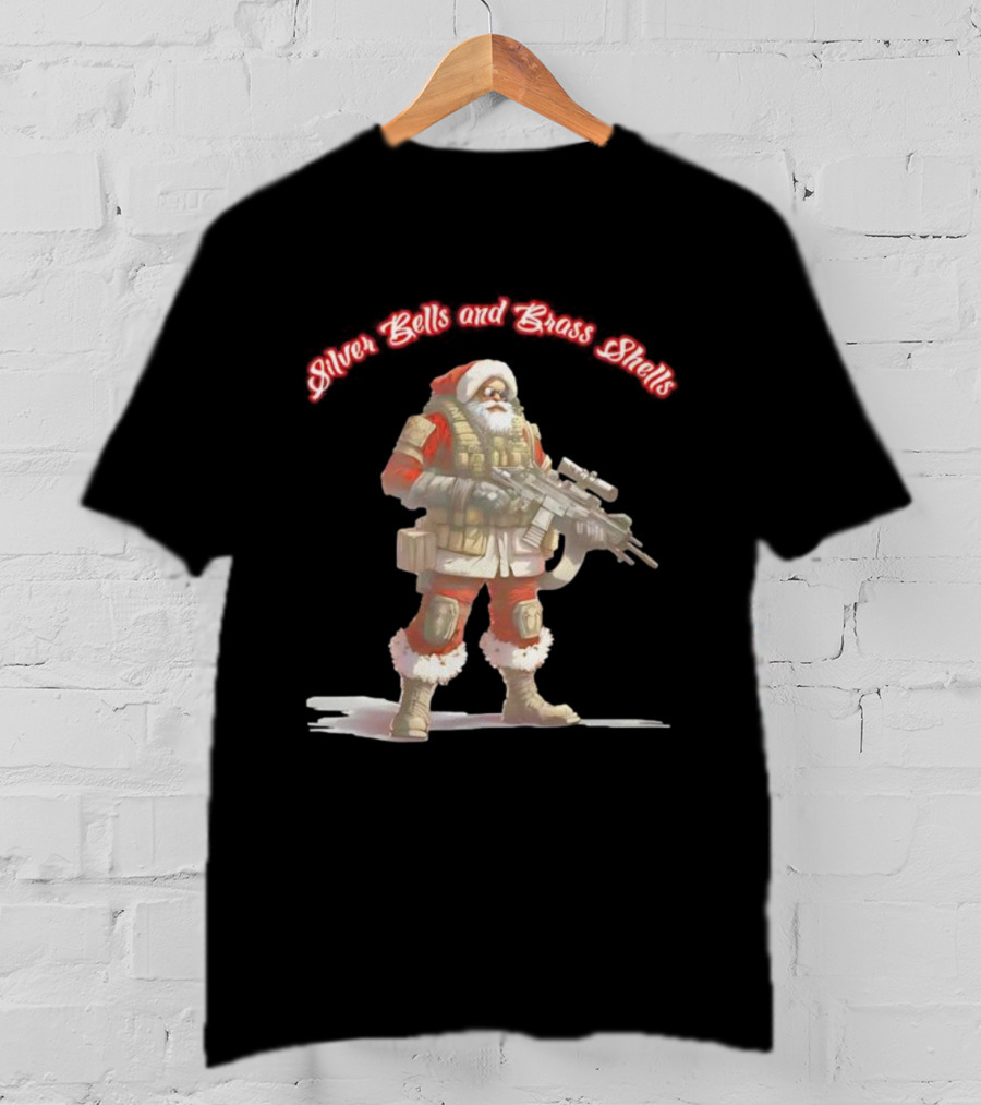 Silver Bells And Brass Shells Armed Santa Christmas T-Shirt