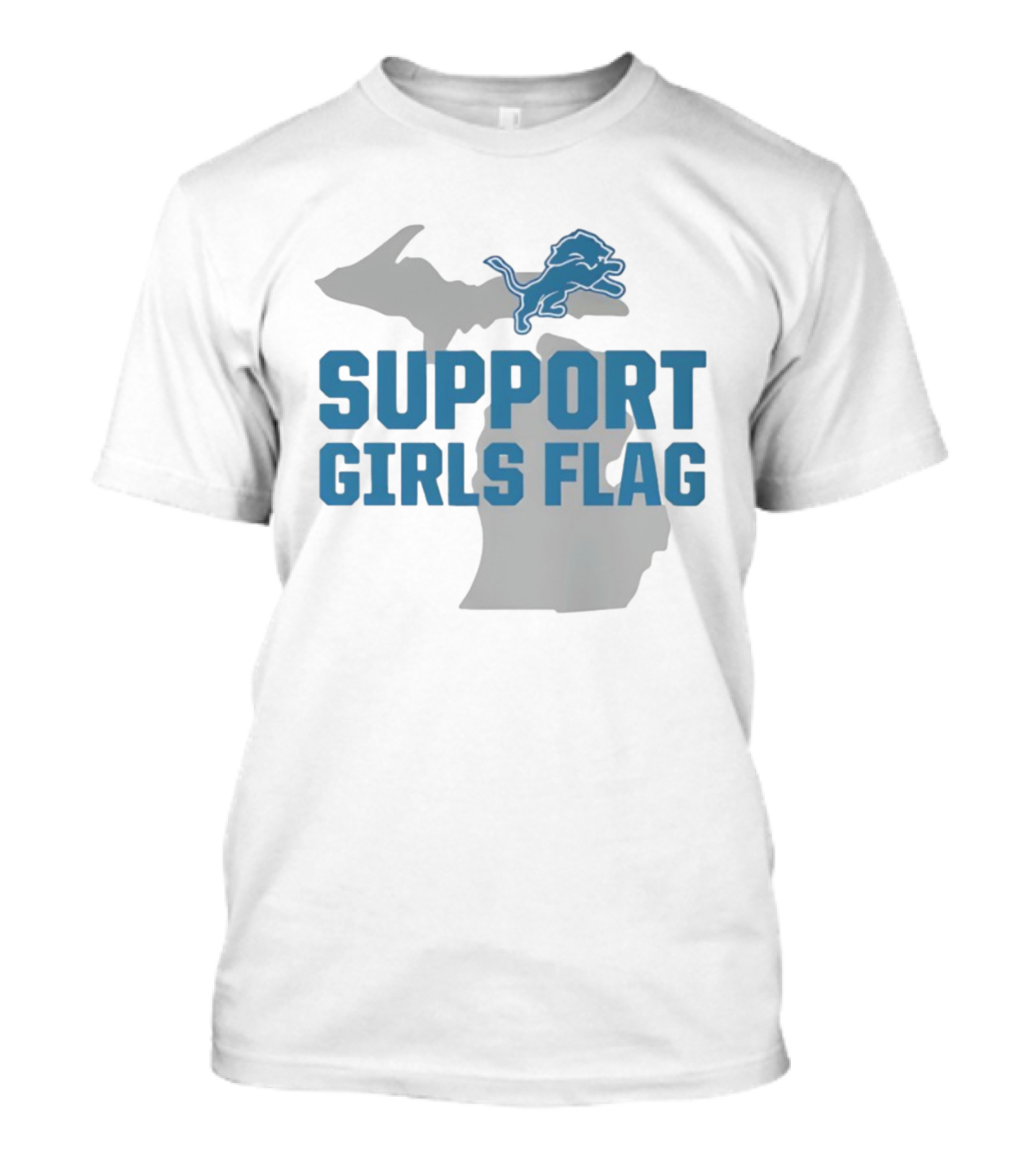 Detroit Lions Support Girls Flag Michigan Map T-Shirt