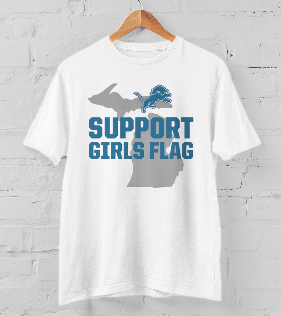Detroit Lions Support Girls Flag Michigan Map T-Shirt
