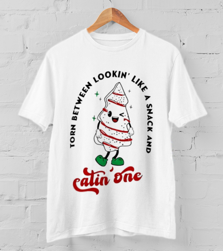 Torn Between Lookin’ Like A Snack And Eatin’ One Christmas Tree Green Shoes Red Stripes T-Shirt