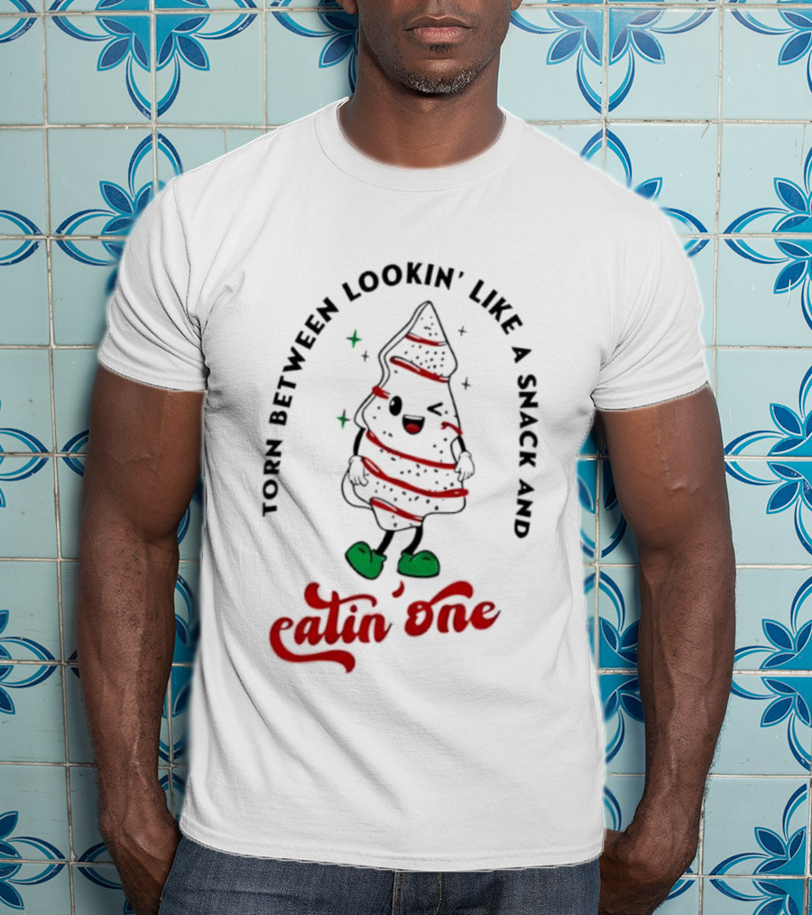 Torn Between Lookin’ Like A Snack And Eatin’ One Christmas Tree Green Shoes Red Stripes T-Shirt