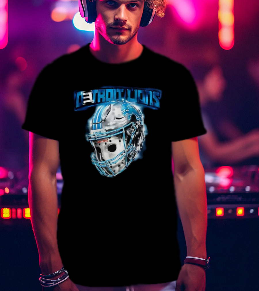 Detroit Lions NFL Detroit Lions Helmet Jason Voorhees Mask T-Shirt