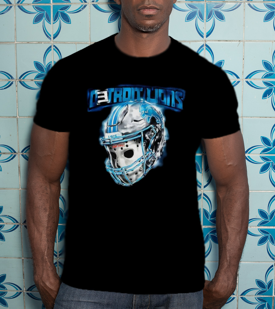 Detroit Lions NFL Detroit Lions Helmet Jason Voorhees Mask T-Shirt