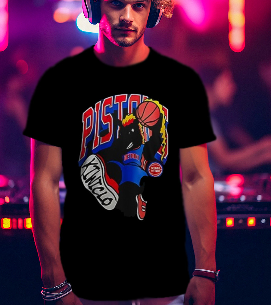 Detroit Pistons Hooper Basketball Cartoon Character Design Kwikclo Brand T-Shirt