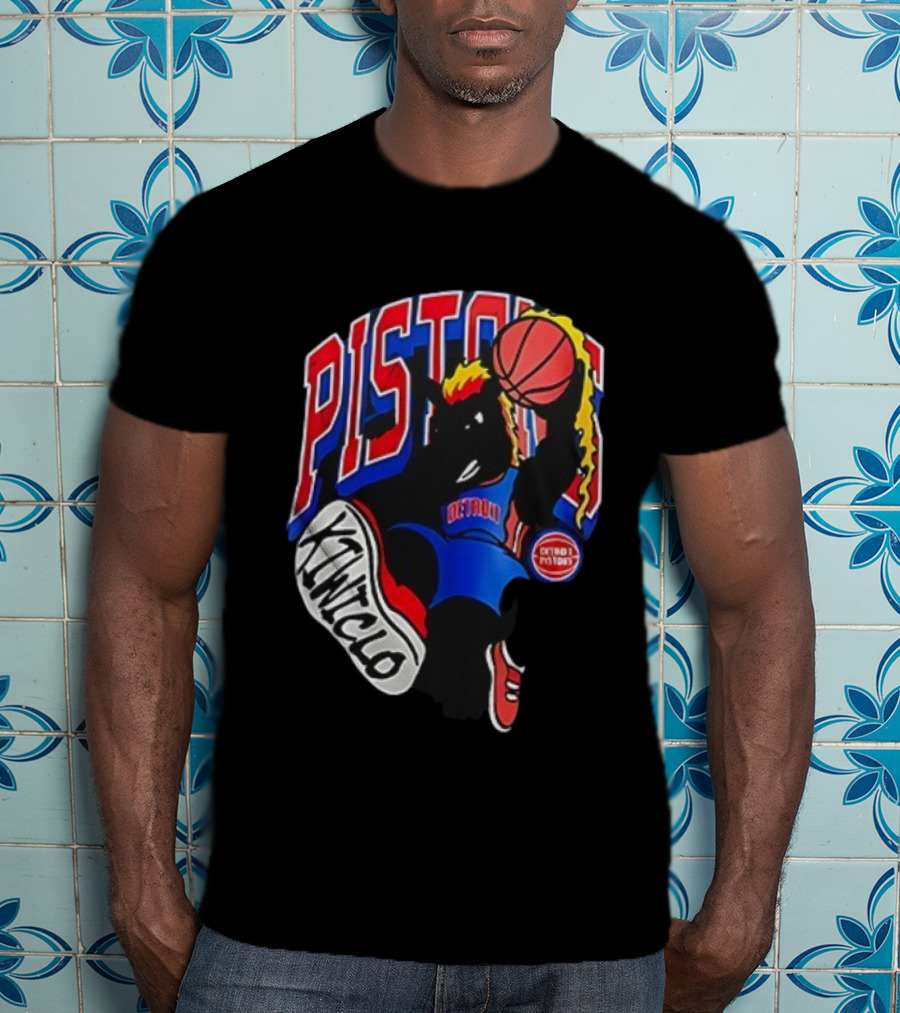 Detroit Pistons Hooper Basketball Cartoon Character Design Kwikclo Brand T-Shirt