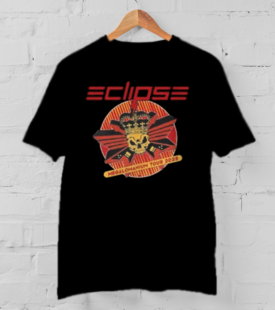 Eclipse Megalomanium Tour 2025 Skull Crown Guitars Blazing Red Stripes T-Shirt