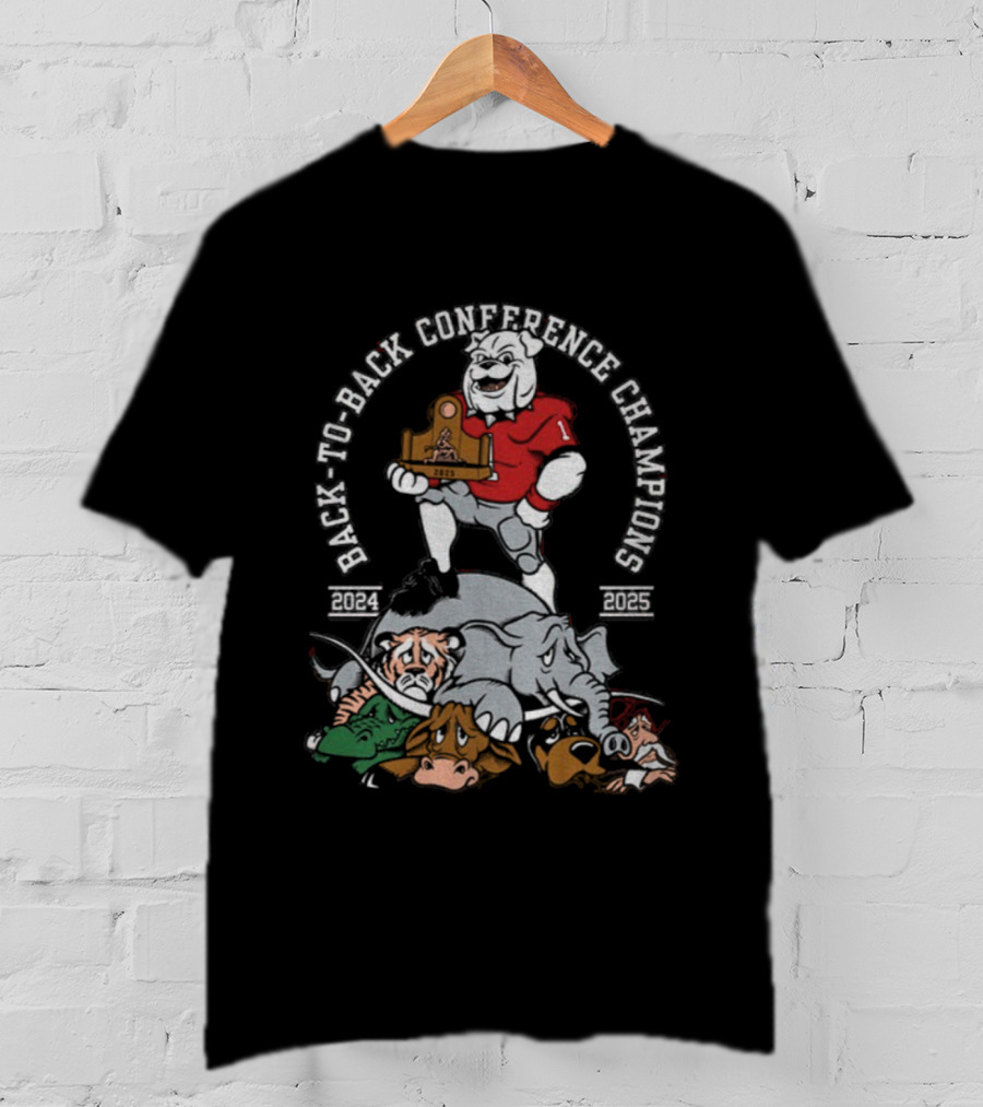 Georgia Bulldogs Back To Back Conference Champions Mascot Trophy Celebration T-Shirt