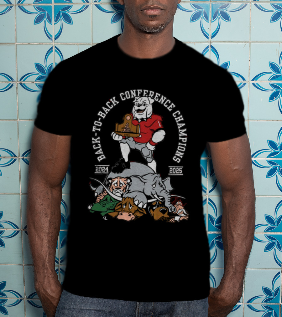 Georgia Bulldogs Back To Back Conference Champions Mascot Trophy Celebration T-Shirt