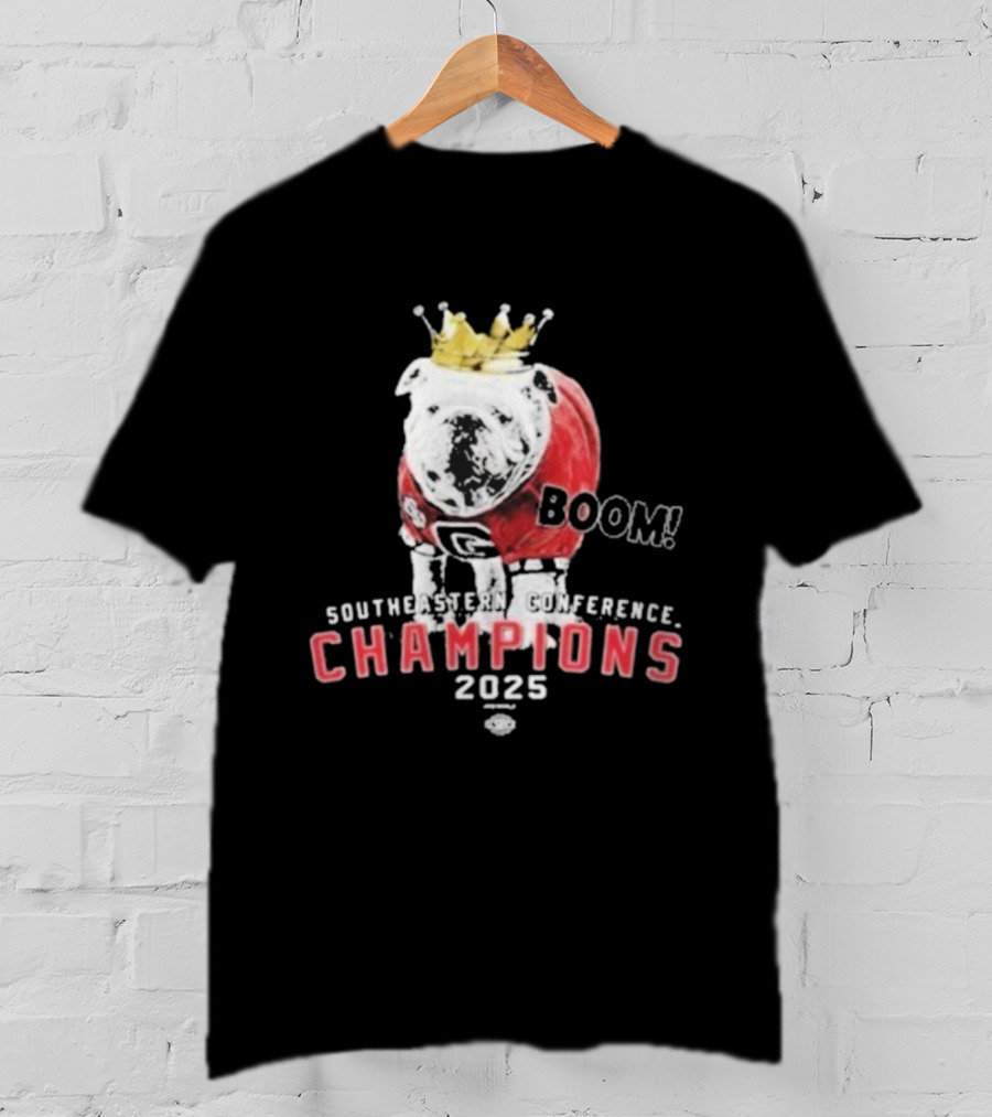 Georgia Bulldogs Boom 2025 SEC Champions UGA Crown Mascot T-Shirt