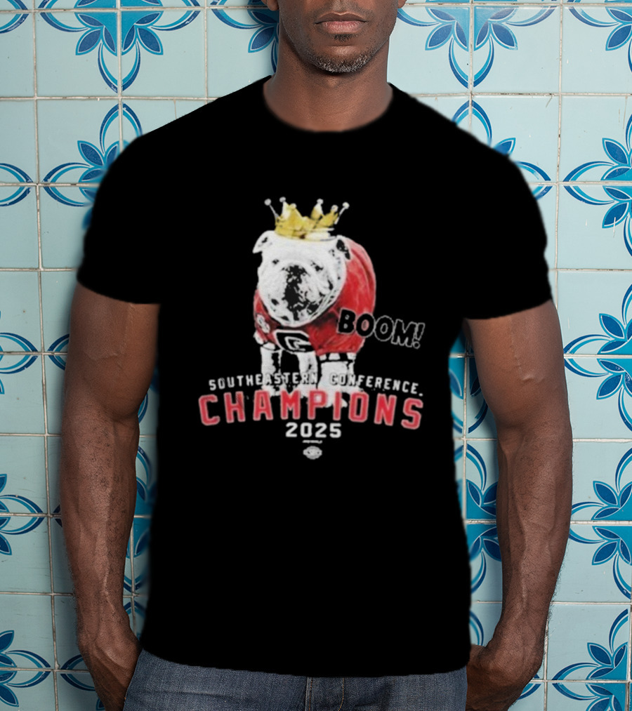 Georgia Bulldogs Boom 2025 SEC Champions UGA Crown Mascot T-Shirt