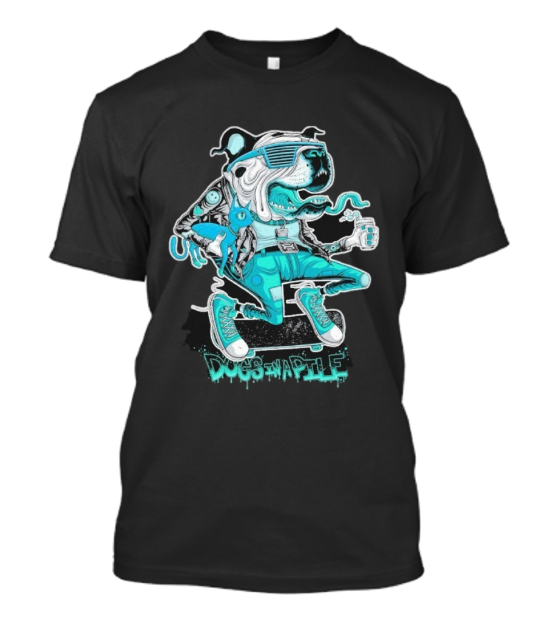 Dogs In Apile Skater Dog Vintage Style Sunglasses Cool Attire T-Shirt
