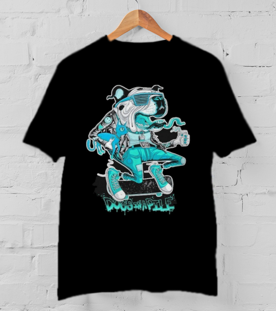Dogs In Apile Skater Dog Vintage Style Sunglasses Cool Attire T-Shirt